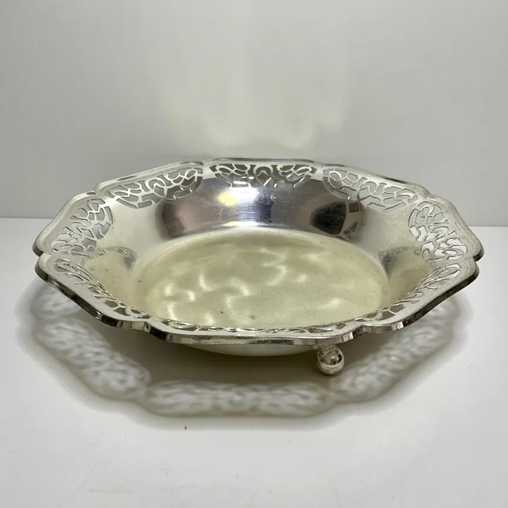 Vintage WMF Germany EP Brass Brushed Silver Plated Footed Bowl, Mint